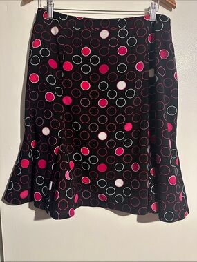Black A-Line Skirt with Pink and White Polka Dot Accent